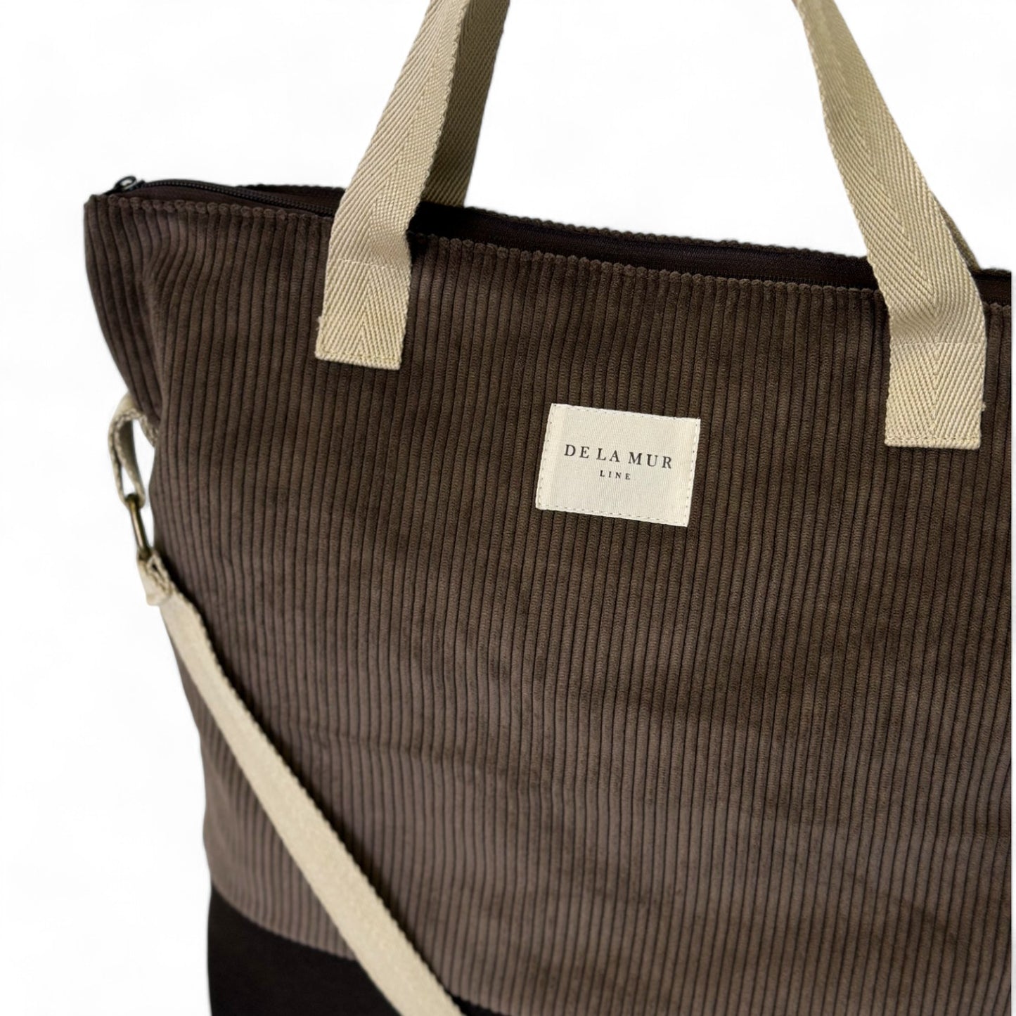 Shopper met rits Rib BROWN