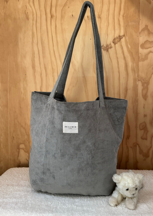 Mom Bag Shopper ribstof grijs