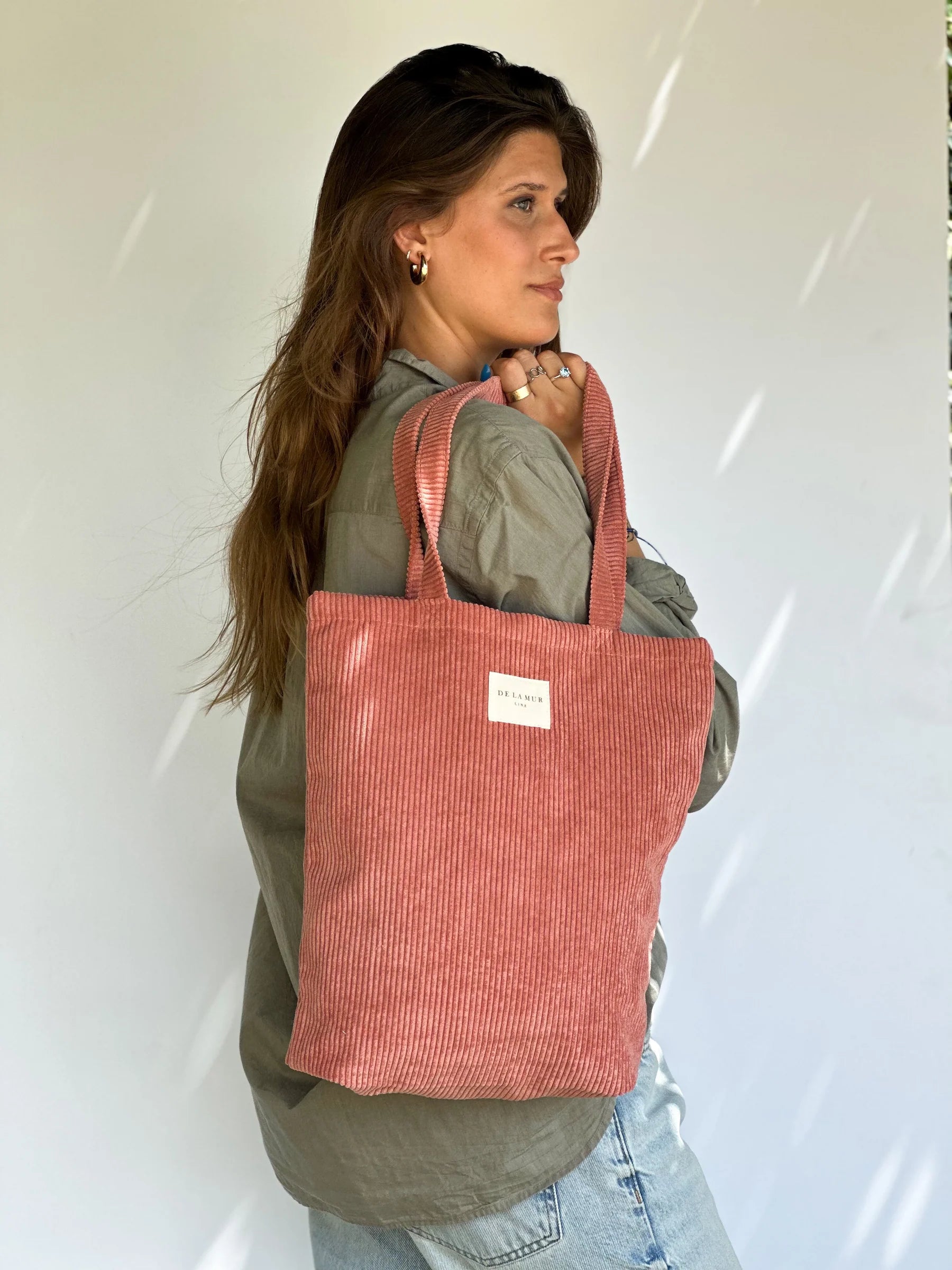 Shopper ribstof roze