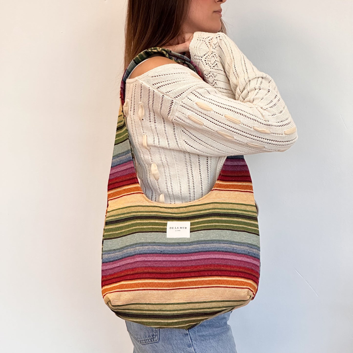 Ovaalvormige tas strepen kleurrijk 