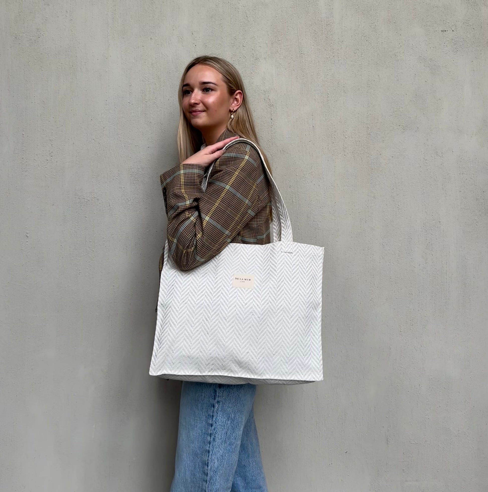 Shopper Rechthoek wit beige visgraat